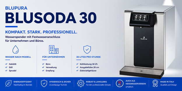 Blupura Blusoda 30 Wasserspender mit Festwasseranschluss für Unternehmen