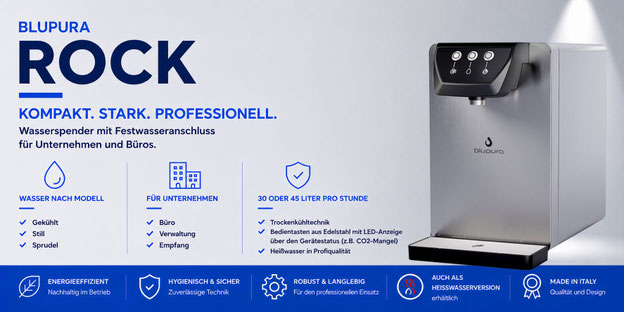 Blupura Rock Wasserspender mit Trockenkühltechnik und Edelstahlgehäuse
