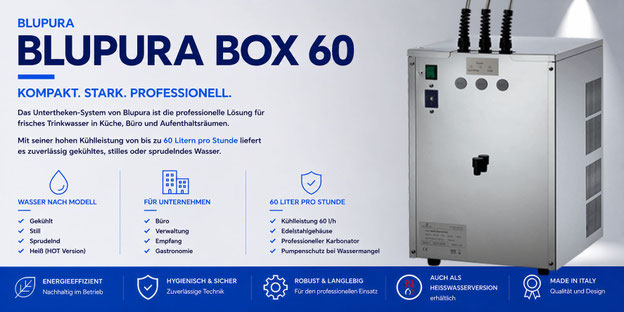 Blupura Box 60 Untertisch-Wasserspender mit optionaler HOT-Version für Büros und Unternehmen.