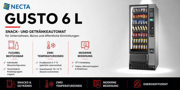 Necta Gusto 6 L Snack- und Getränkeautomat für Unternehmen und Betriebsverpflegung