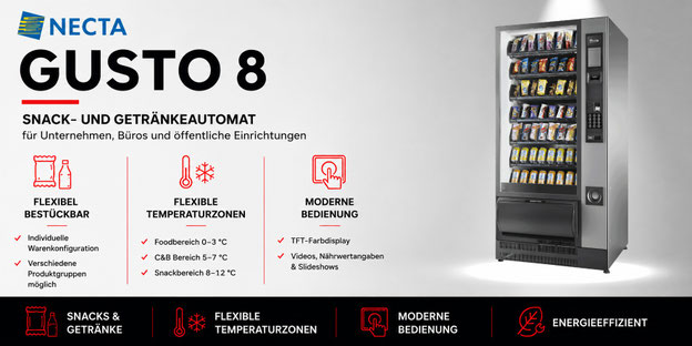 Necta Gusto 8 Snack- und Getränkeautomat für Unternehmen und Betriebsverpflegung