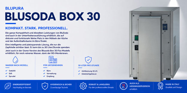 Untertisch-Wasserspender Blupura Blusoda Box 30 mit optionaler Osmo-Technologie und RO-Membran.
