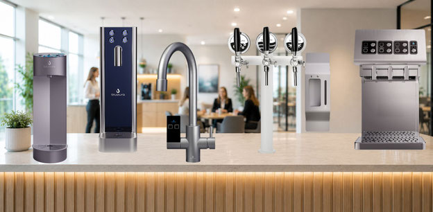 Blupura Zapftower für Untertisch-Wasserspender mit Festwasseranschluss für Unternehmen und Büros – verschiedene Zapfsäulen im Vergleich.