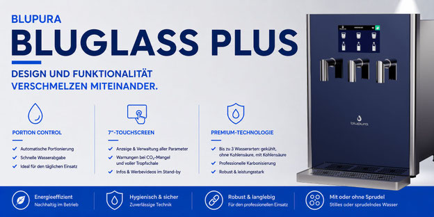 Blupura Bluglass Plus mit 7-Zoll-Touchscreen und professioneller Trinkwassertechnik