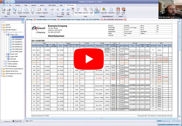 Nick Mossman erklärt das Weld Data Sheet des Welding Coordinator