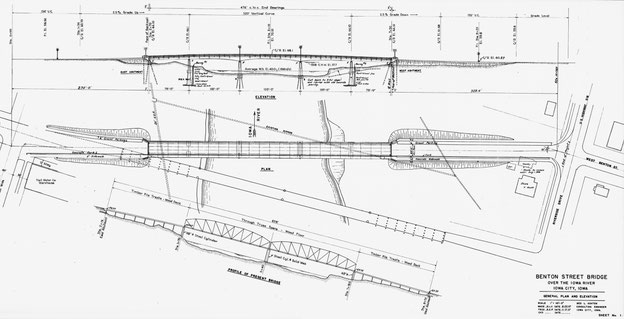 Benton Street Bridge in Iowa City - General plan and elevation. Sheet No. 1