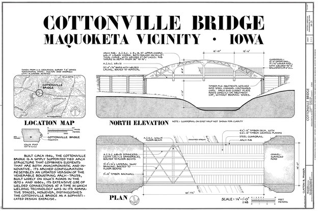 Die Cottonville-Brücke ist eine einfach getragene Stabbogenkonstruktion, die sowohl anachronistische als auch innovative Elemente kombiniert.