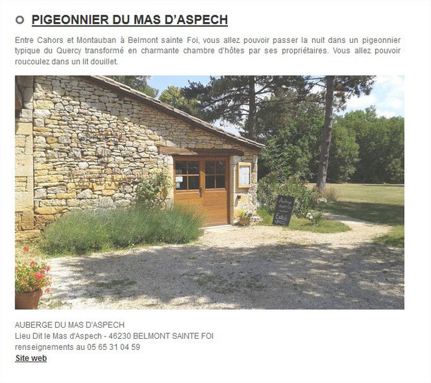 mas d'aspech gite pigeonnier, atypique insolite, romantique bucolique amoureux nuit d'amour, quercy proche cahors toulouse lalbenque belmont sainte foi