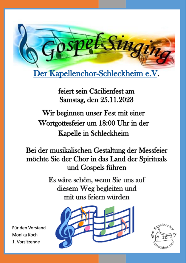 Kapellenchor Schleckheim Cäcilienfest 2023 Gottesdienst Plakat Gospel Spiritual