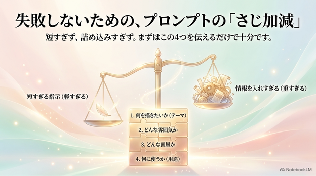 ChatGPTにAIアートの相談をするときは、完成イメージを一度に完璧に伝えようとしなくて大丈夫です。