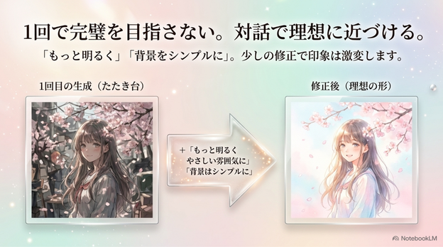 画像生成機能が使えない場合は、  ChatGPTが作ったプロンプトを、  利用している画像生成AIに貼り付けます。