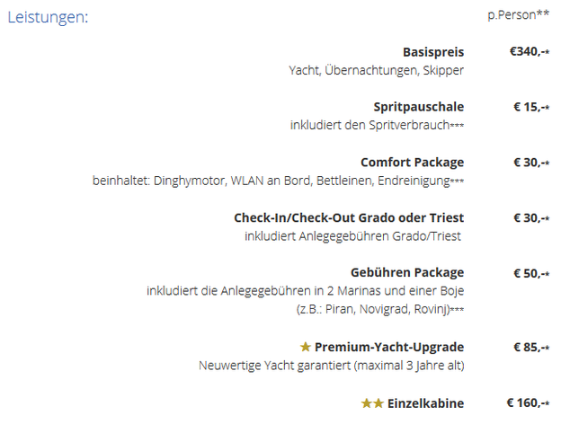 Preisliste Einsteiger-Package