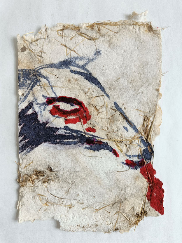 THE SHEEP´S SPEECH - Milva, 2023/2022, 30 x 21 cm, ink drawing, paper cast, hay