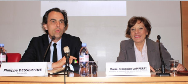 Philippe Dessertine et Marie-Françoise Lamperti à la tribune lors de la conférence