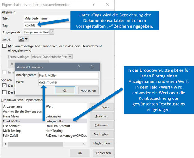 Eigenschaften Inhaltssteuerelement DropDown-Liste