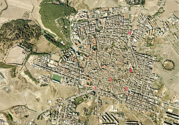 Veduta satellitare di Lucera con le chiese che sarebbero state edificate da S. Pardo