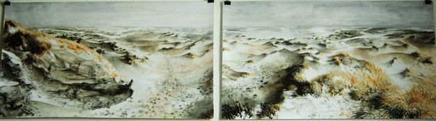 "Kelpies Kniepsand", Aquarell und Stifte, 2 x  50 x 90 cm, 2010