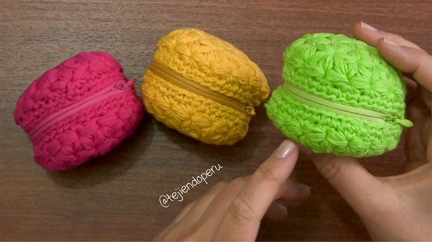 Monedero macarrón tejido a crochet paso a paso