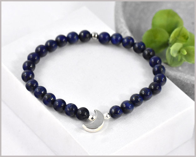 Lapislazuli Edelsteinarmband Matt 8 mm mit Stardustperle