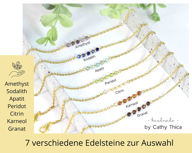 Chakra Edelstein Armband 3 mm mit Edelstahl