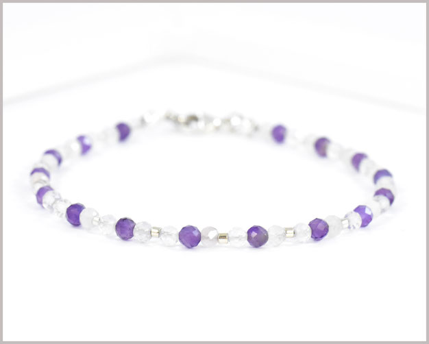 Edelsteinarmband mit 3 mm Amethyst, Rosenquarz und Bergkristall