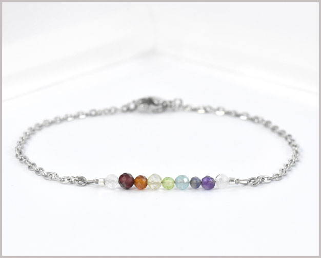 Chakra Edelstein Armband 3 mm mit Edelstahl