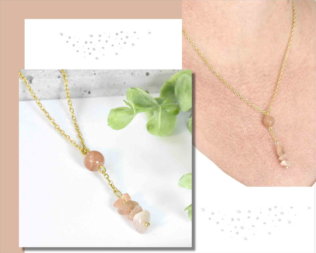 Sunstone Edelstein Kette 3 mm mit Edelstahl - Länge wählbar