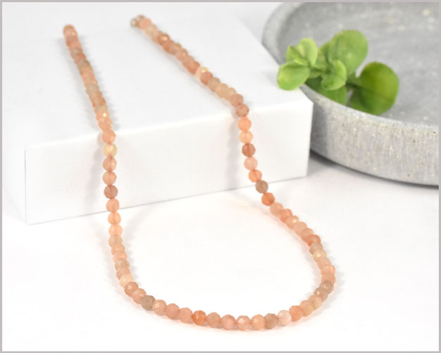 Sunstone / Sonnenstein Edelstein Kette 4 mm mit 925 Silber - Länge wählbar