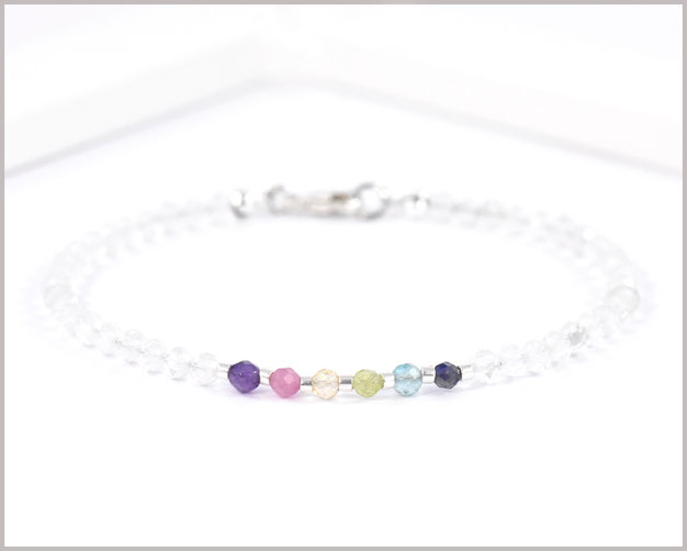 Pastell Edelsteinarmband 3 mm mit Bergkristall facettiert