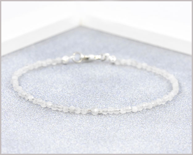 Mondstein Edelsteinarmband 2 + 3 mm mit 925 Silber