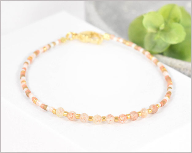 Sunstone / Sonnenstein Armband 8 mm mit Blume des Lebens