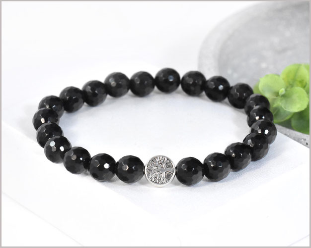 Obsidian Edelstein Armband 8 mm mit Baum des Lebens