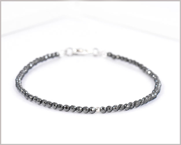 Hämatit Edelsteinarmband 2,5 mm mit 925 Silber