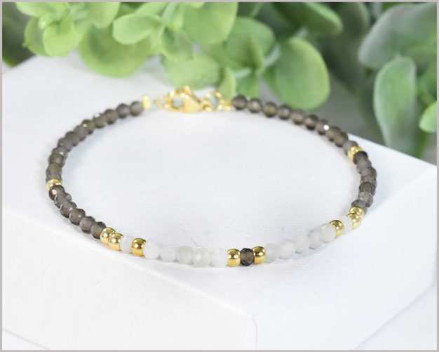 Labradorit Edelsteinarmband mit 3 mm mit Silberperle