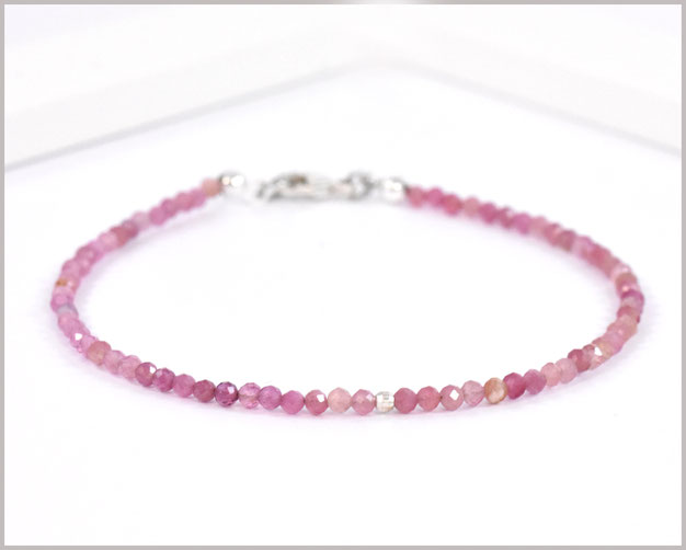  Turmalin rosa Edelsteinarmband mit 2 mm mit 925 Silber