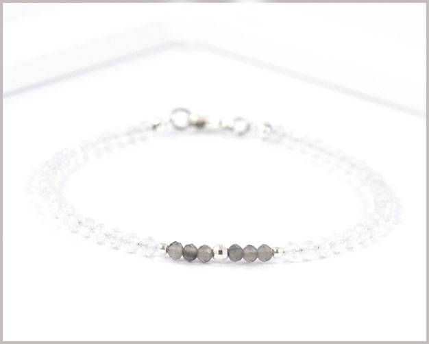Edelsteinarmband mit 3 mm Rauchquarz und 925 Silber