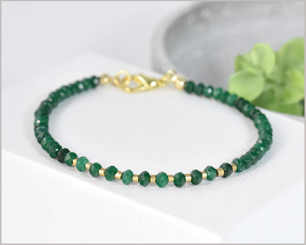 Jade Edelstein Armband 2 mm mit Silberperle