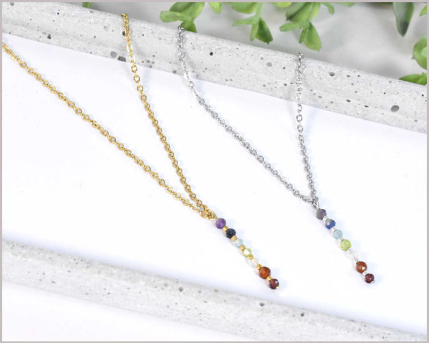 Chakra Edelsteinkette 3 mm mit Edelstahl vergoldet - Länge wählbar