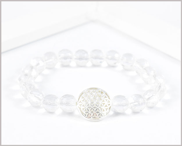 Bergkristall Armband 8 mm mit Blume des Lebens