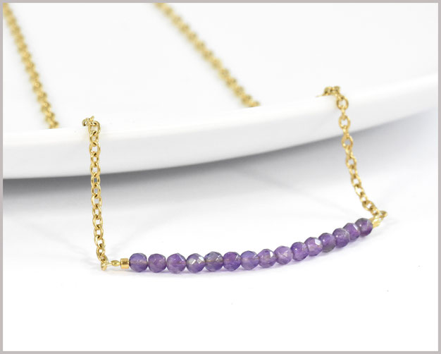 Edelstein Amethyst Kette & vergoldeter Edelstahl