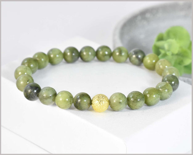 Jade Edelstein Armband 4 mm mit Tibetperle