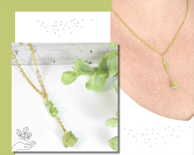 Peridot Edelstein Kette 3 mm mit Edelstahl vergoldet - Länge wählbar