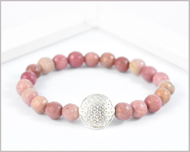 Rhodochrosit Armband 8 mm mit Blume des Lebens