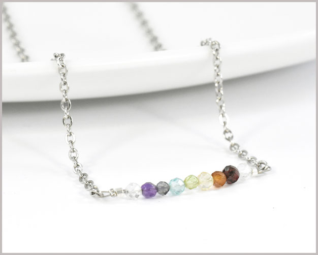 Chakra Edelsteinkette 3 mm mit Edelstahl - Länge wählbar