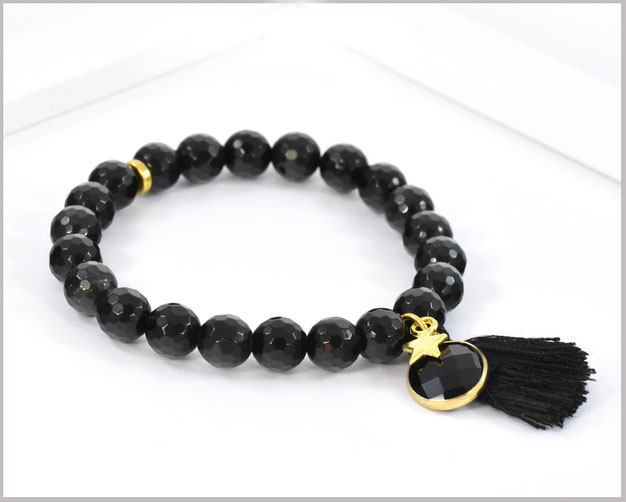 Obsidian Edelstein Armband 8 mm mit Quaste und Stern