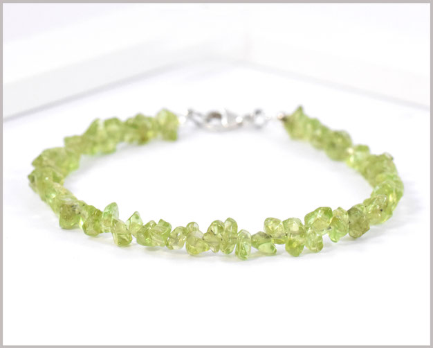 Peridot Edelsteinsplitter Armband 3 - 5 mm mit 925 Silber - Länge wählbar