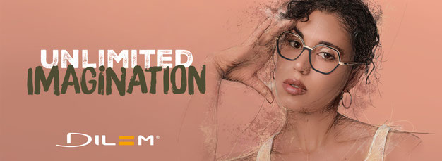 Frau mit Delim Brille  und Text "Unlimided Imanigation"