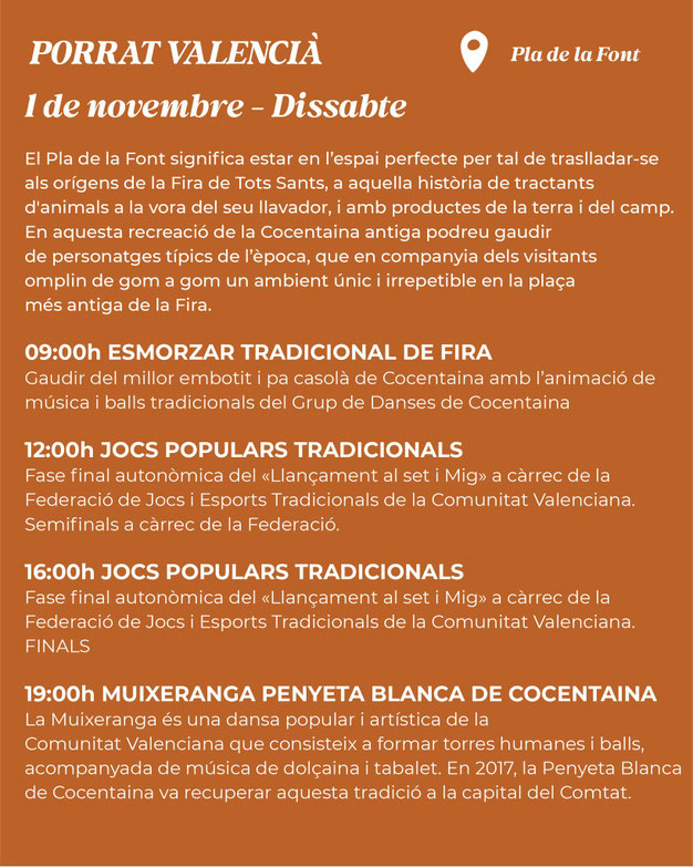 Programa de la Fira de Tots Sants en Cocentaina