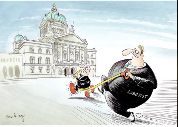 "So arbeiten die Lobbyisten im Bundeshaus": Karikatur und Bericht Berner Zeitung vom 13.02.2014