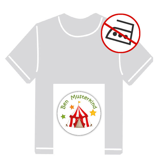 runde Kleidungsaufkleber für kurzfristige Markierung der Kleidung - ohne Aufbügeln - pvc-frei - Motiv: Zirkuszelt